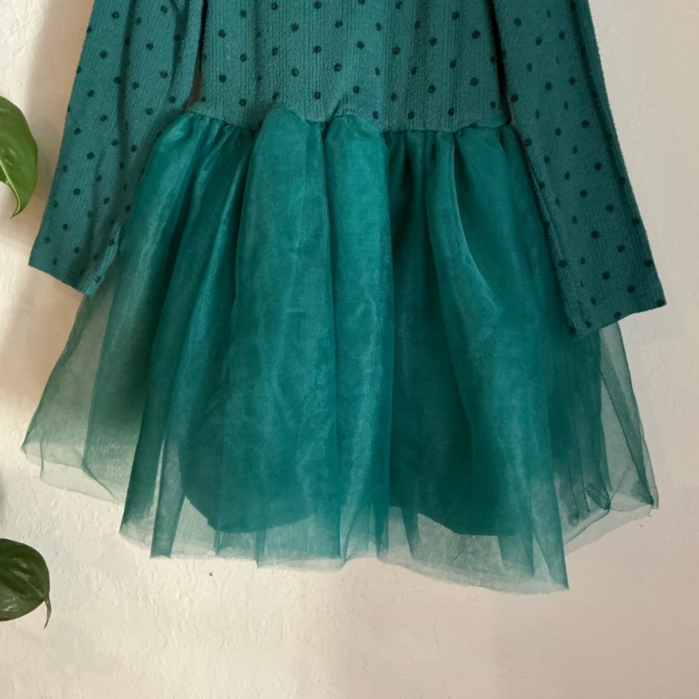 KIDS: Cat & Jack Green Long Sleeve Knit Tulle Dress - Picture 5 of 7